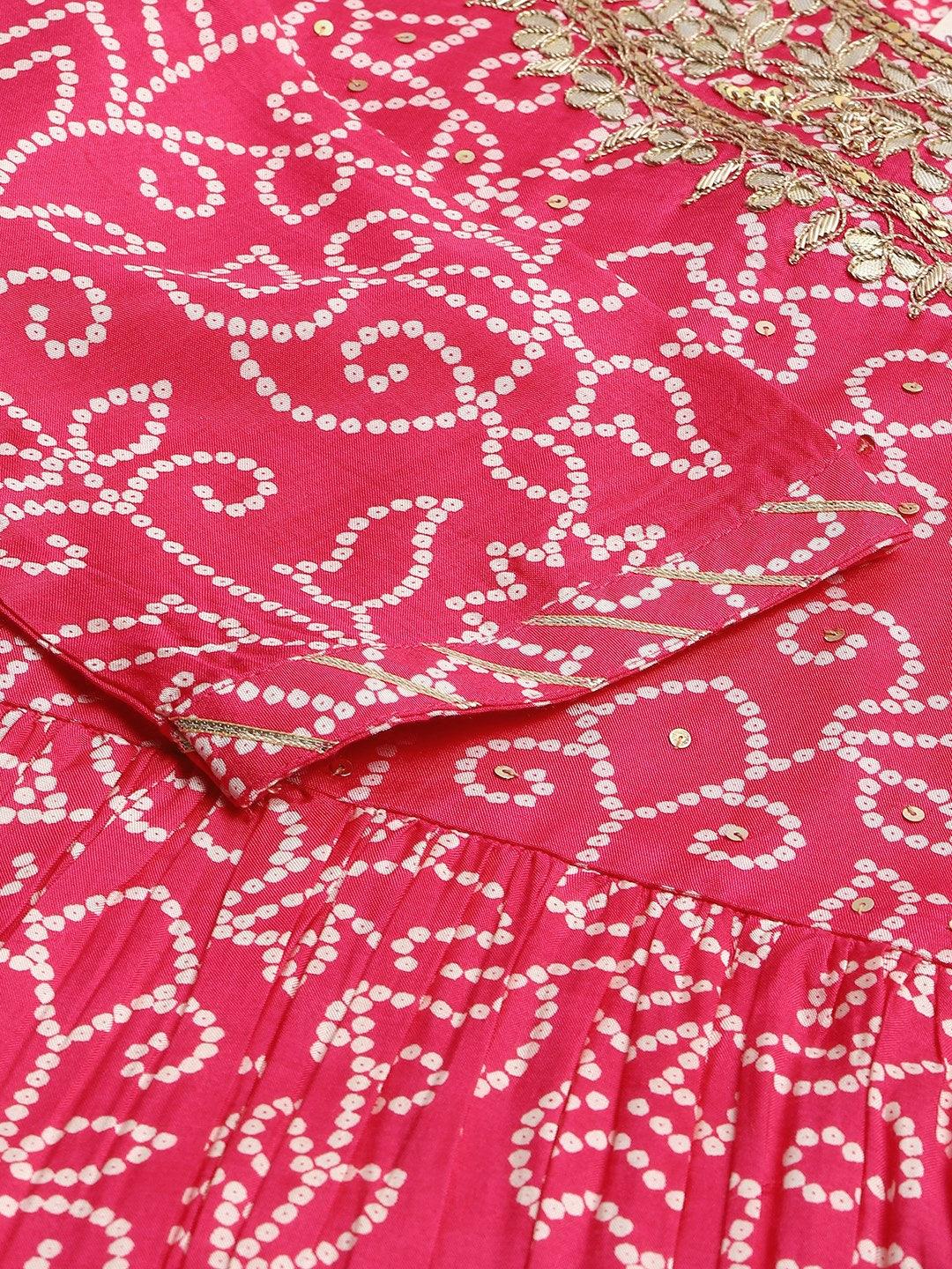 Divena Pink Muslin Bandhani Printed Embroidery Peplum Kurta Sharara Set with Dupatta - divenaworld.com