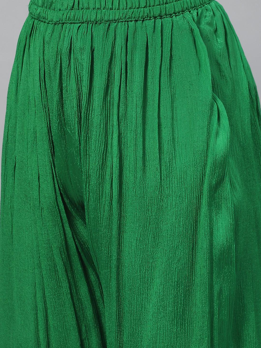 Divena Pure Chinon Rama green Bandhani Printed Kurta Sharara Set with Dupatta - divena world