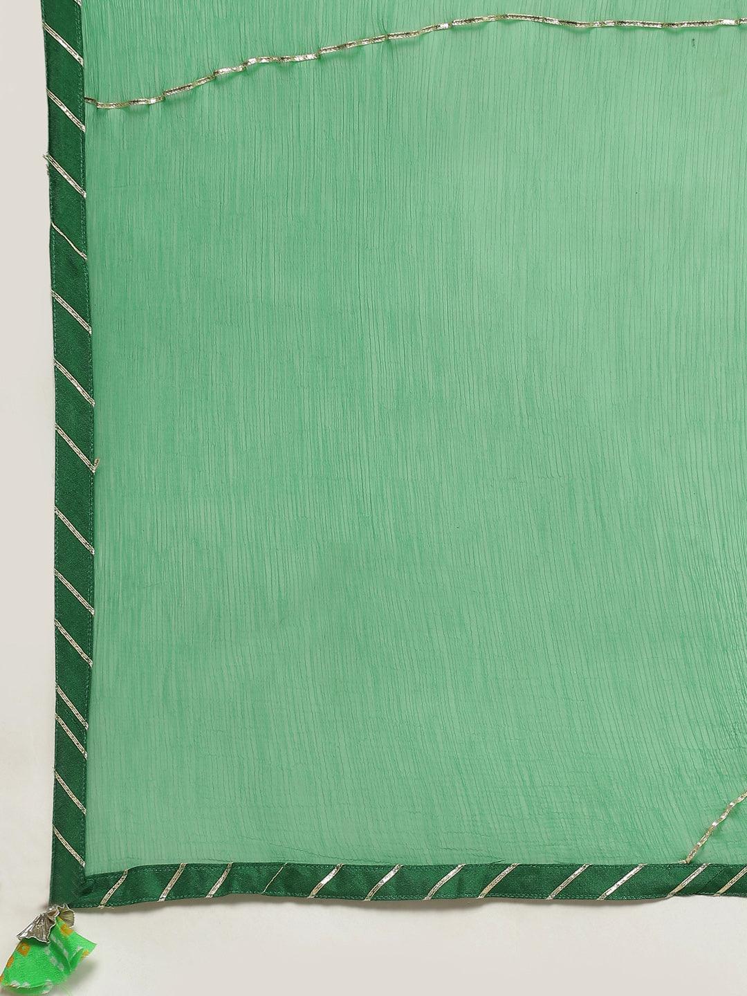 Divena Pure Chinon Rama green Bandhani Printed Kurta Sharara Set with Dupatta - divena world