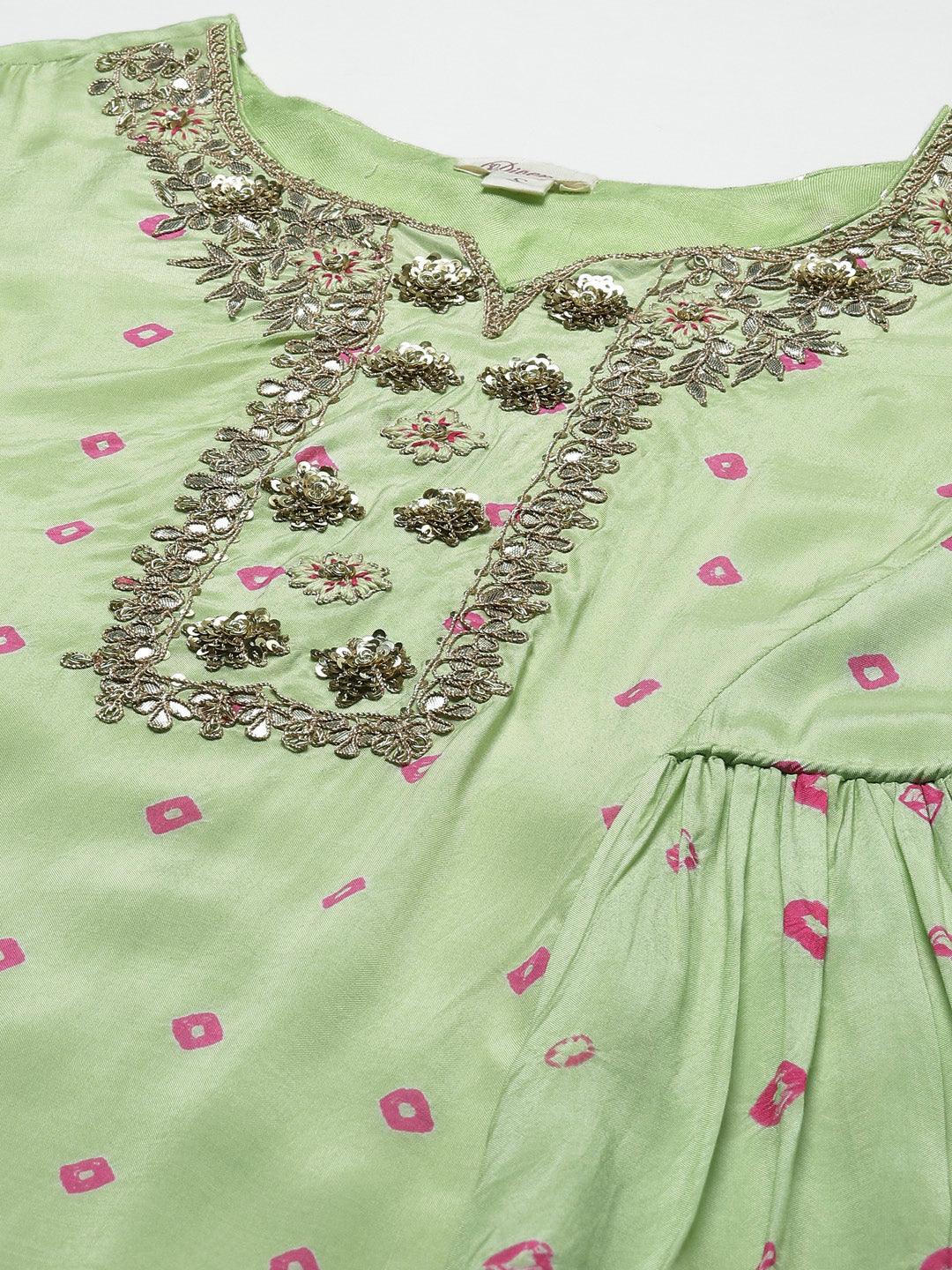 Divena Green Pure Muslin Peplum Hand embroidery Kurta Sharara with Chiffon dupatta - divena world