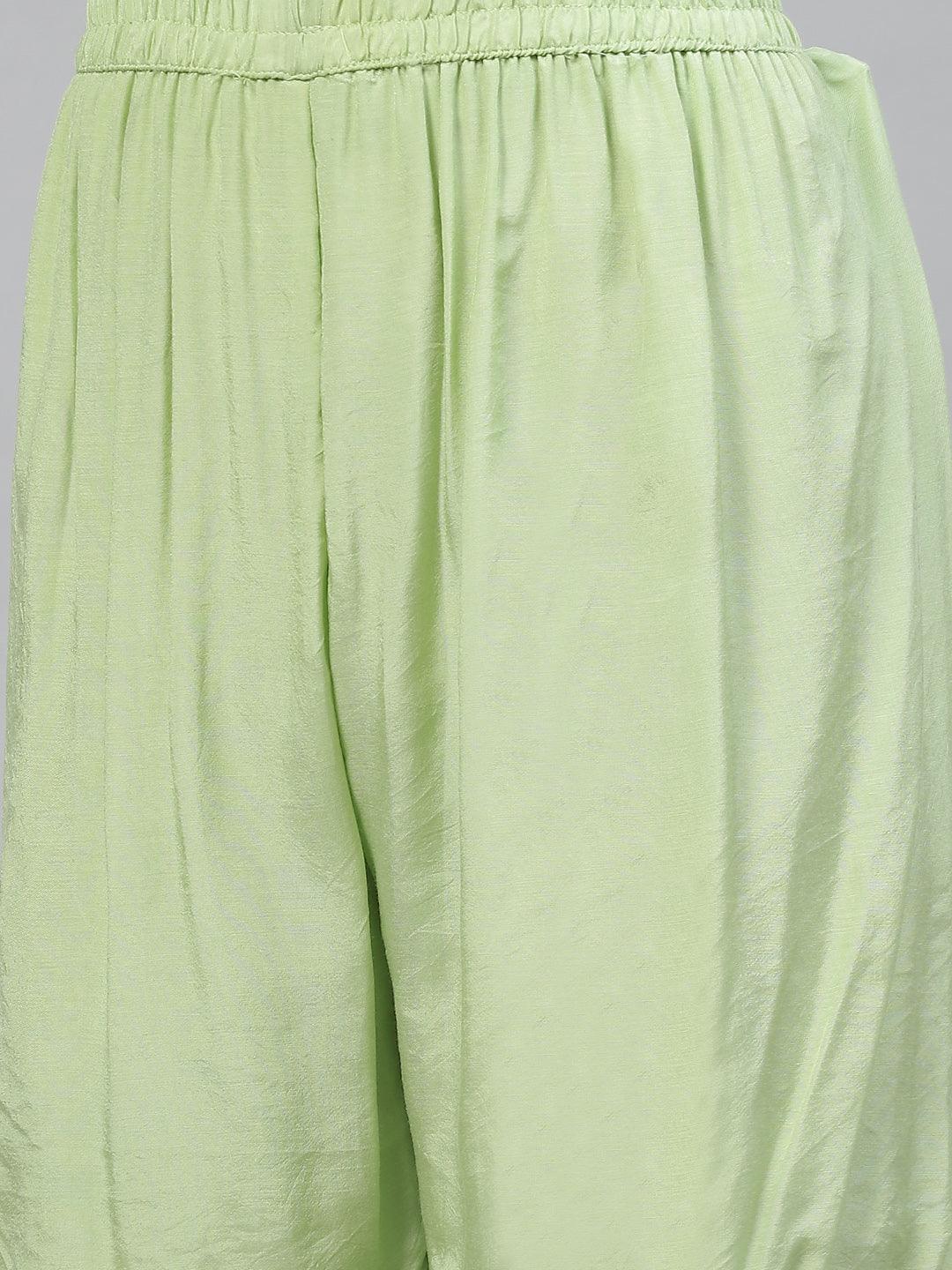 Divena Green Pure Muslin Peplum Hand embroidery Kurta Sharara with Chiffon dupatta - divena world