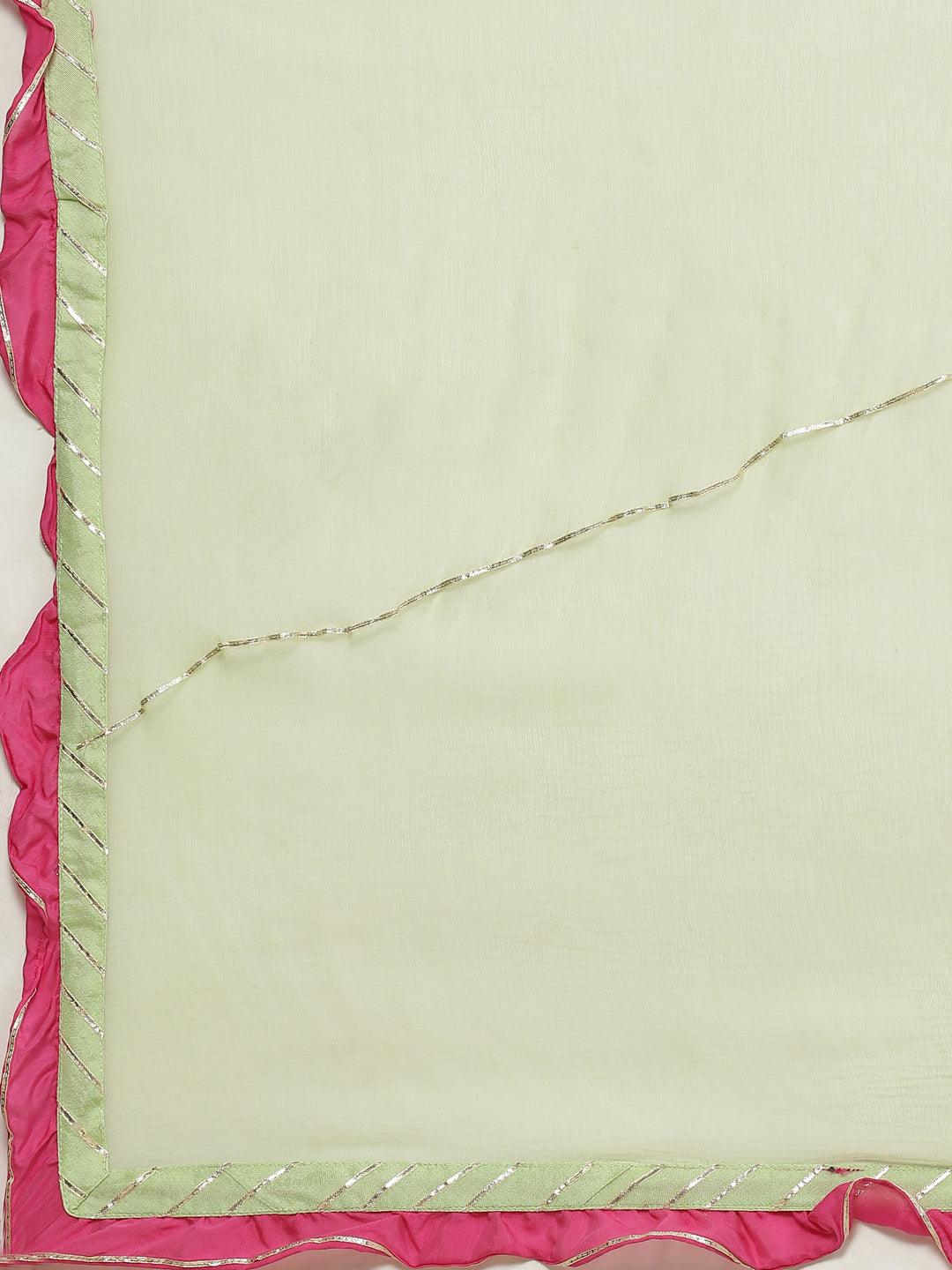 Divena Green Pure Muslin Peplum Hand embroidery Kurta Sharara with Chiffon dupatta - divena world