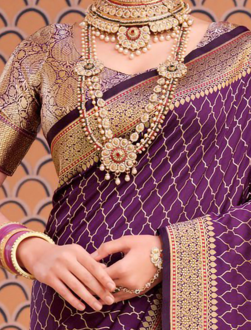 Chinon Saree with Dupion Silk Blouse With Zari & Resham Embroidery Saree For Women