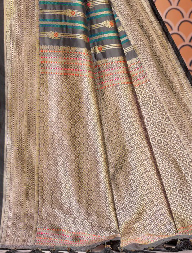 Chinon Saree with Dupion Silk Blouse With Zari & Resham Embroidery Saree For Women