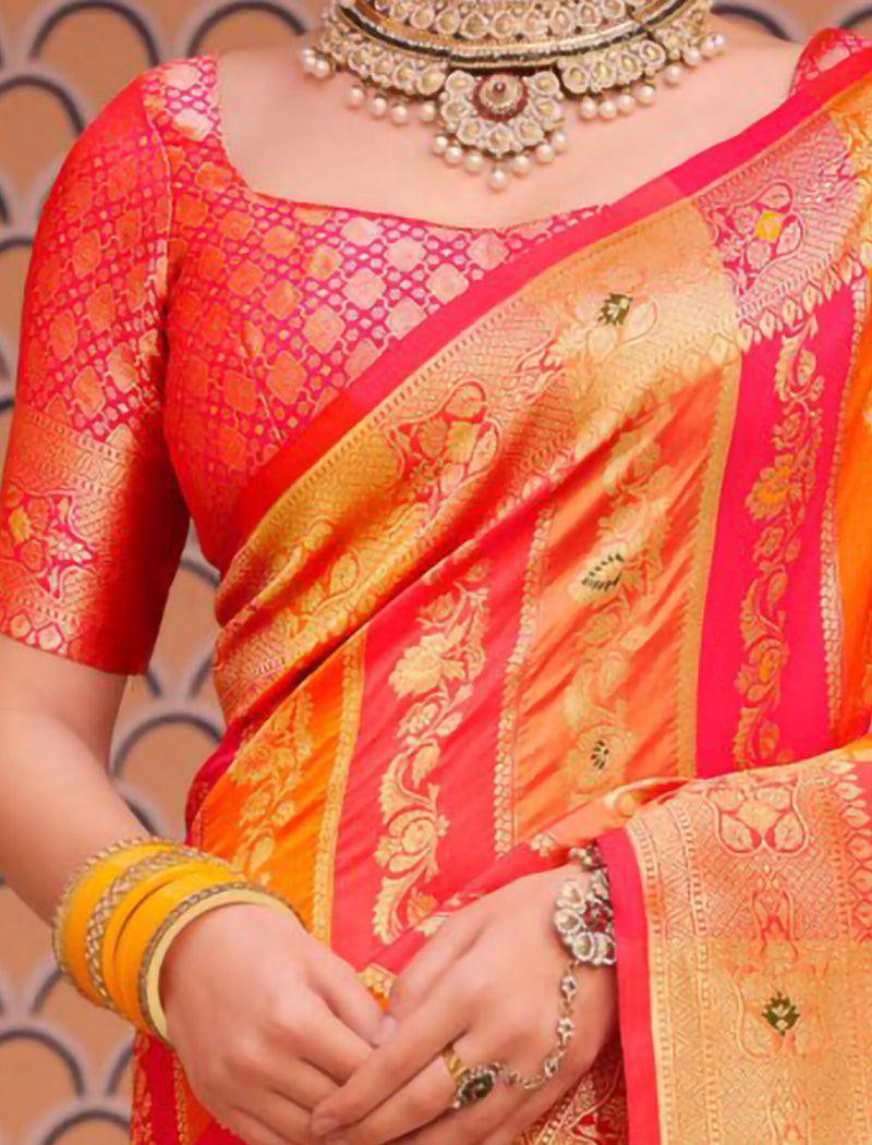 Chinon Saree with Dupion Silk Blouse With Zari & Resham Embroidery Saree For Women