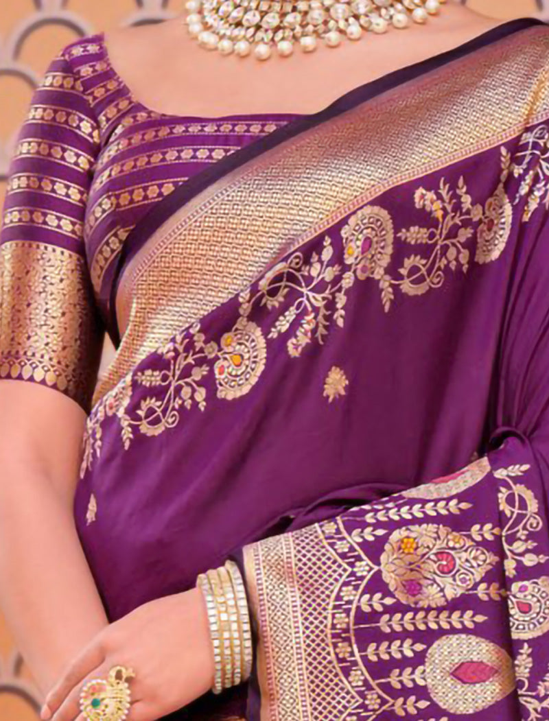 Chinon Saree with Dupion Silk Blouse With Zari & Resham Embroidery Saree For Women
