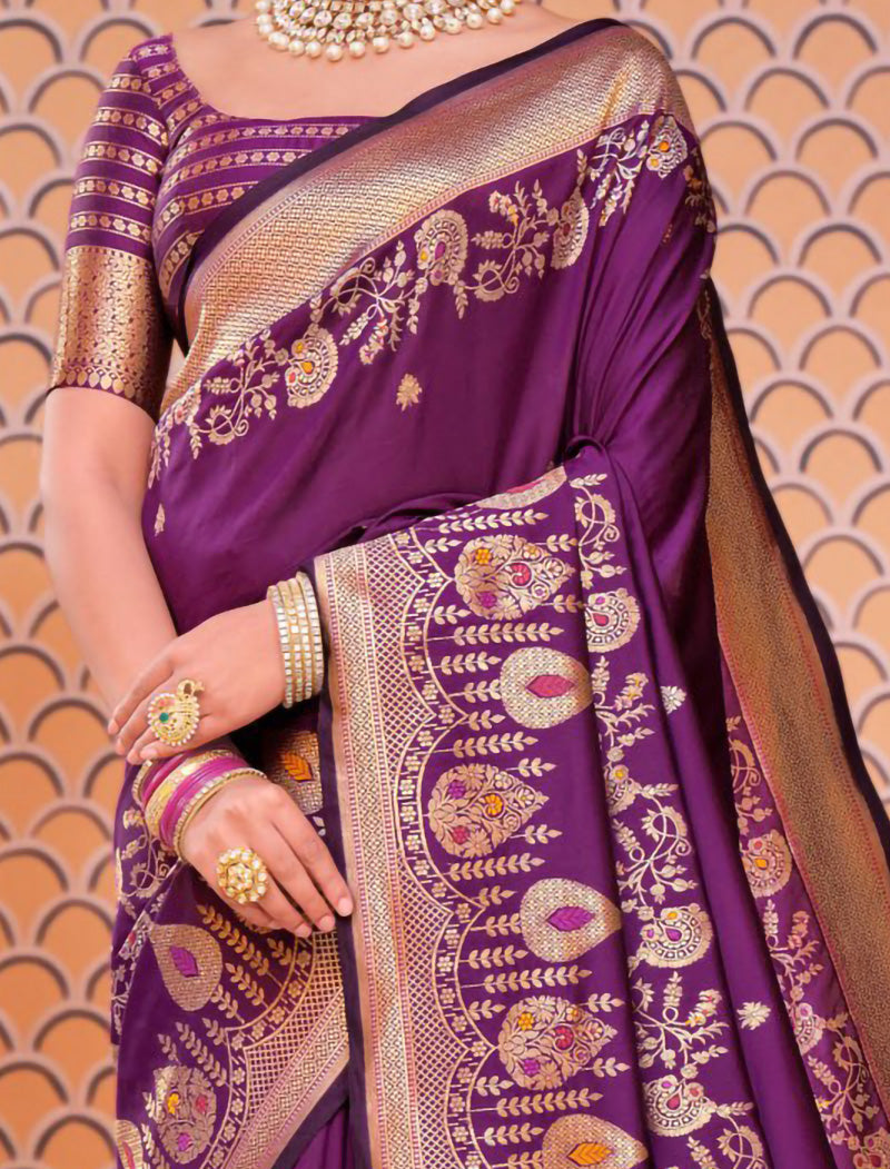 Chinon Saree with Dupion Silk Blouse With Zari & Resham Embroidery Saree For Women