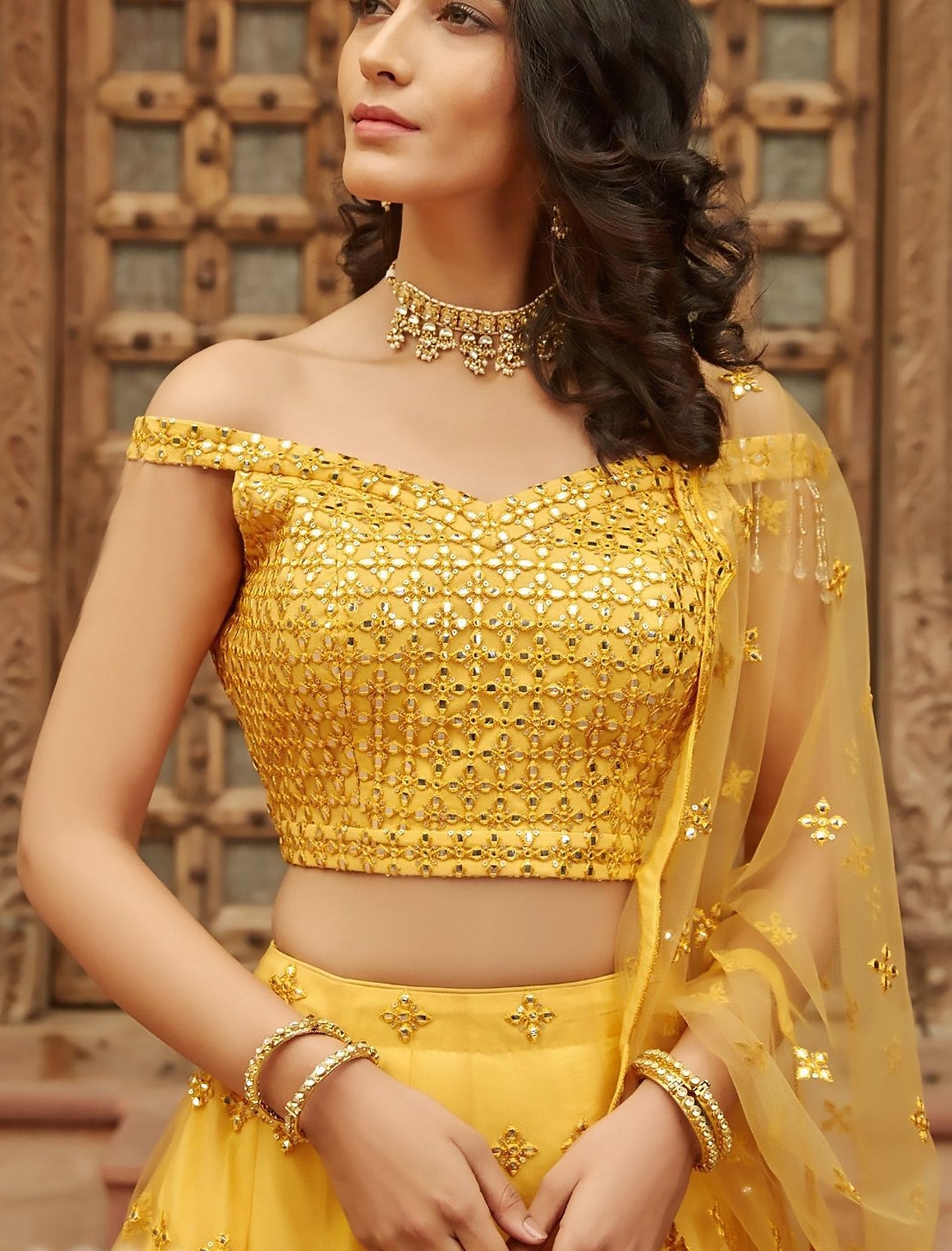Yellow Lehenga with Blouse & dupatta Embroidery Lehenga Choli Set For Women