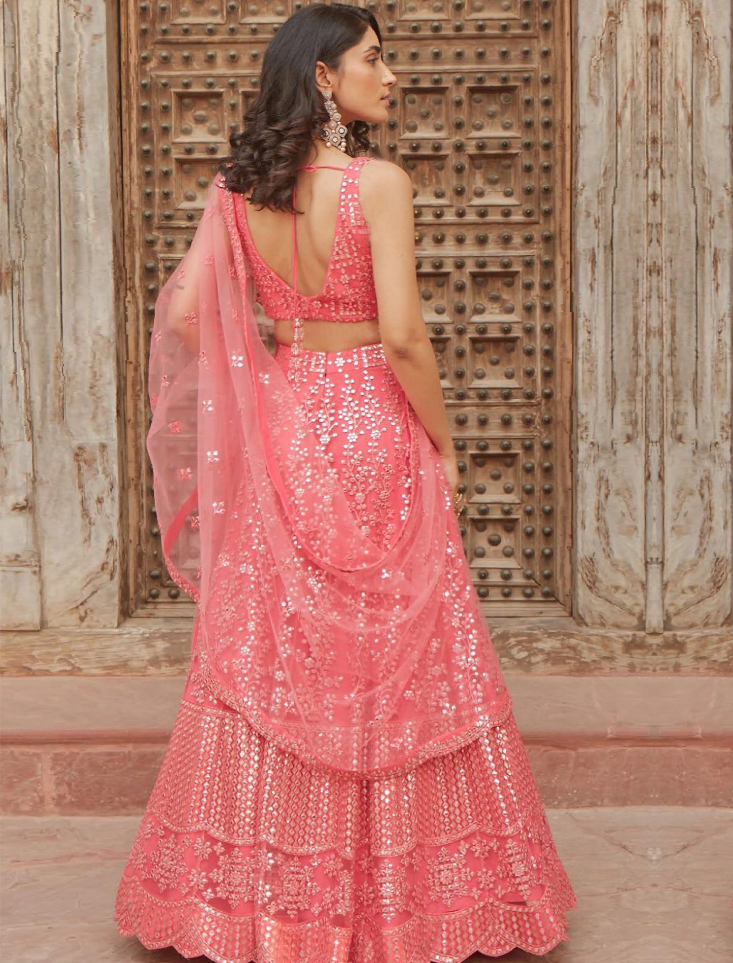 Pink Lehenga Choli Set For Women with Blouse & dupatta Embroidery