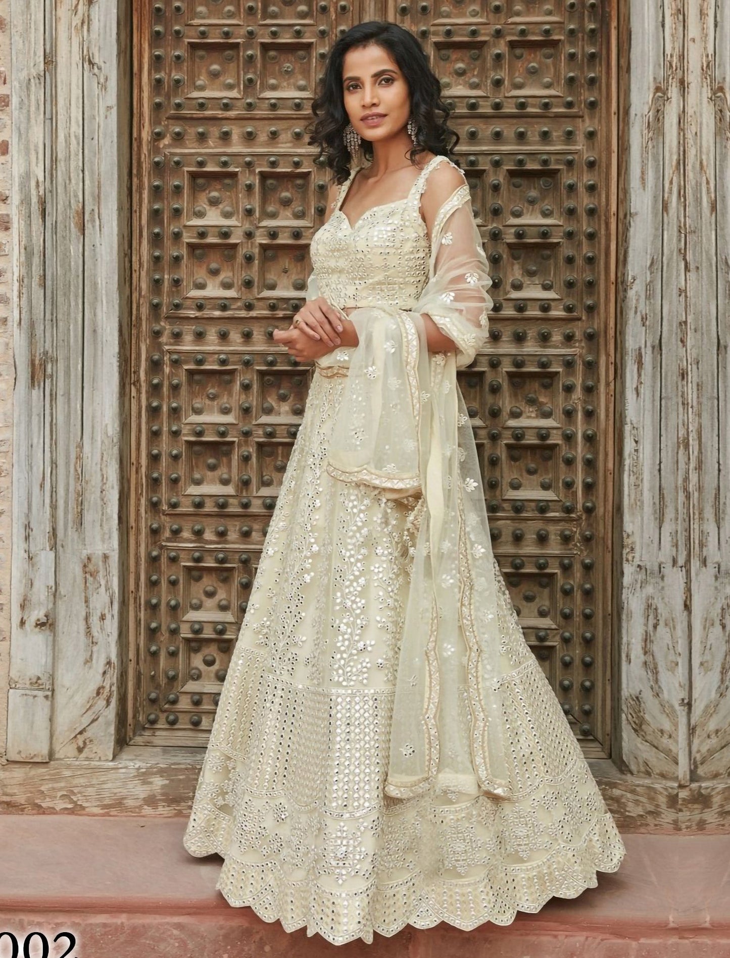 White Lehenga with Blouse & dupatta Embroidery Lehenga Choli Set For Women