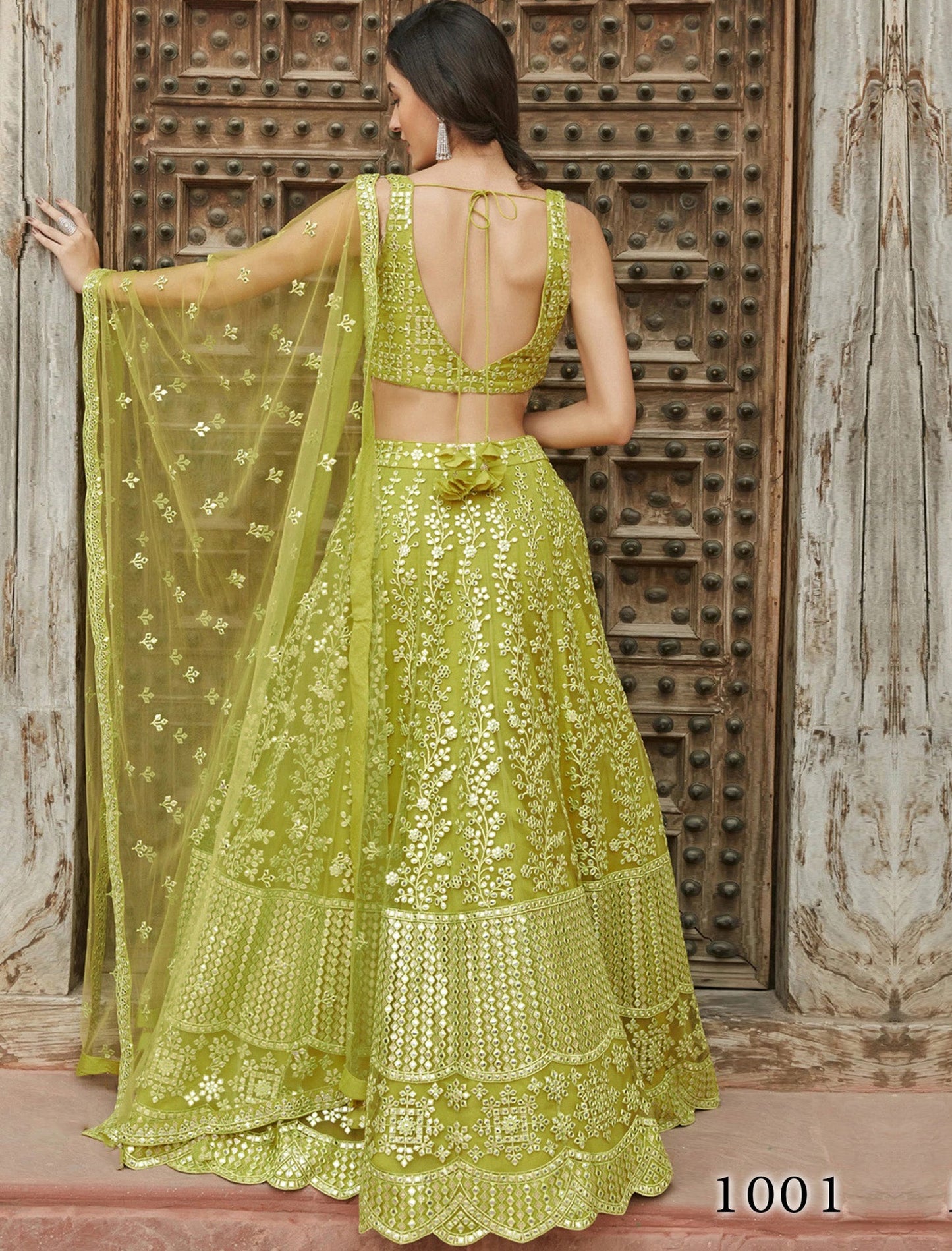 Pista Green Women Lehenga with Blouse & dupatta Embroidery For Wedding