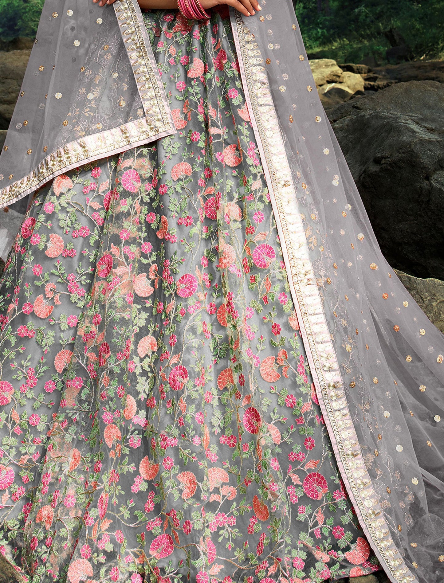 Soft Net Lehenga with Choli & Dupatta Zari Work Lehenga Choli Set For Women