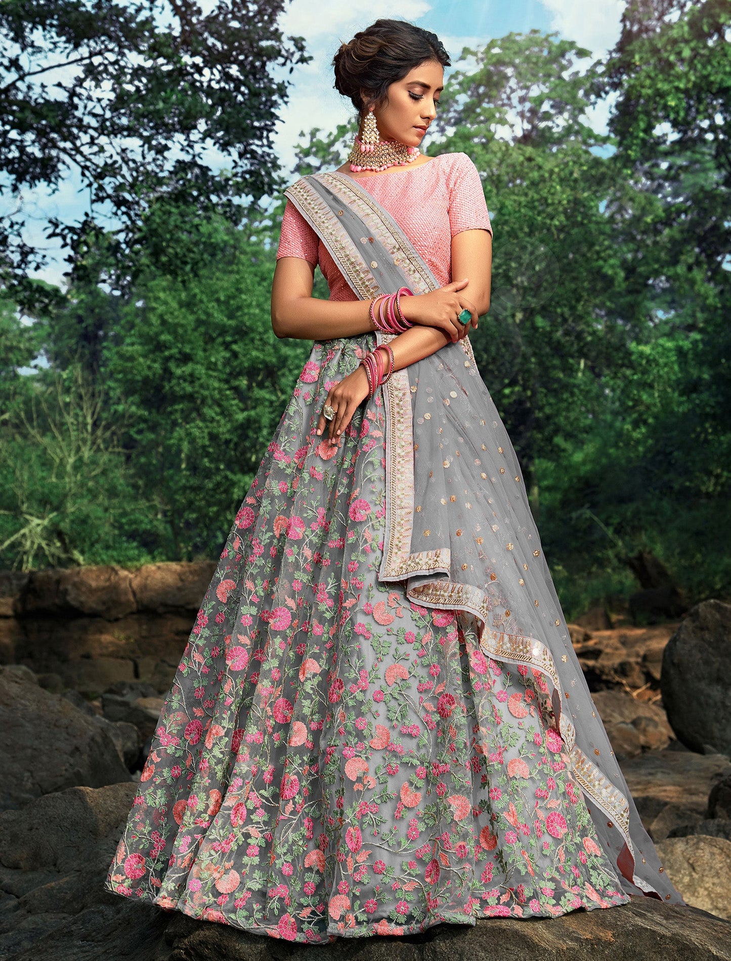 Soft Net Lehenga with Choli & Dupatta Zari Work Lehenga Choli Set For Women