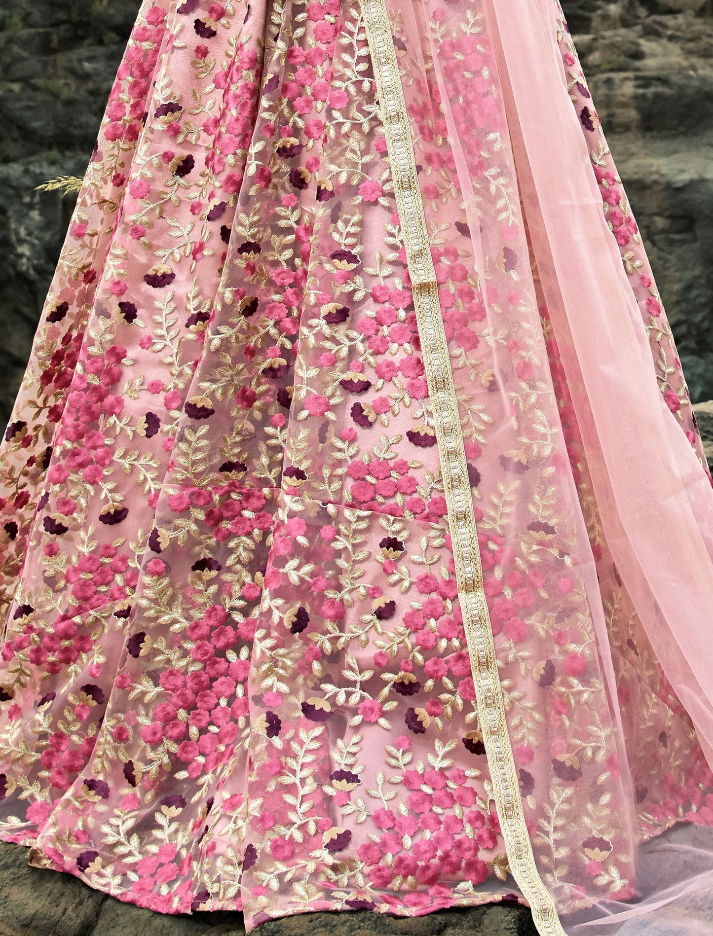 Soft Net Lehenga with Choli & Dupatta Zari Work Lehenga Choli Set For Women
