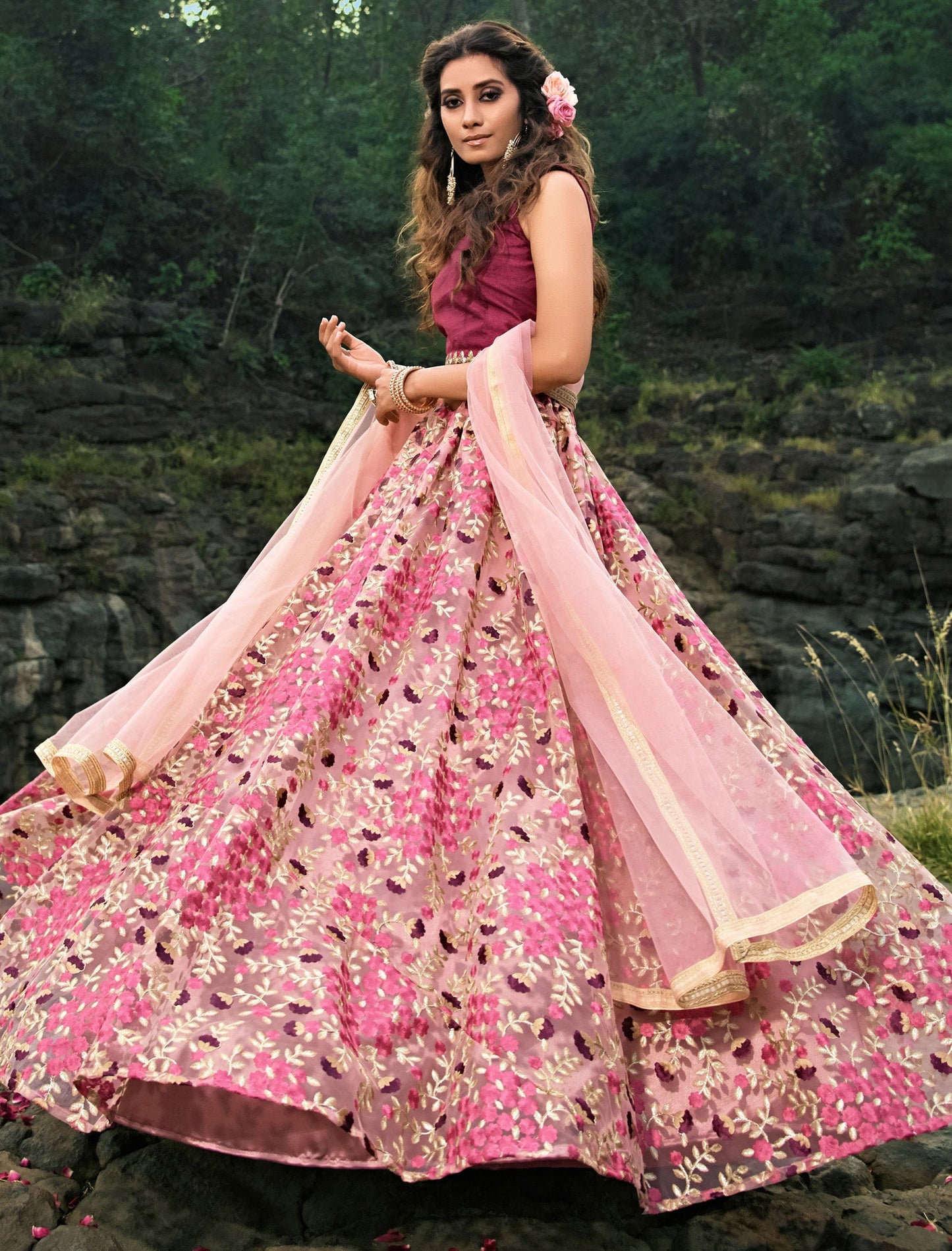 Soft Net Lehenga with Choli & Dupatta Zari Work Lehenga Choli Set For Women