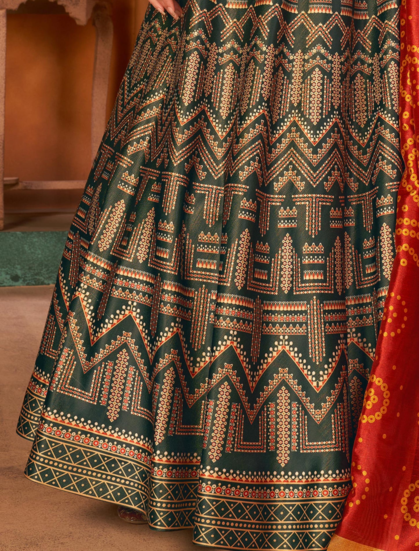 Multi-Color Rera Digital Print Assam Silk Dupatta With Lehenga Choli Set For Women