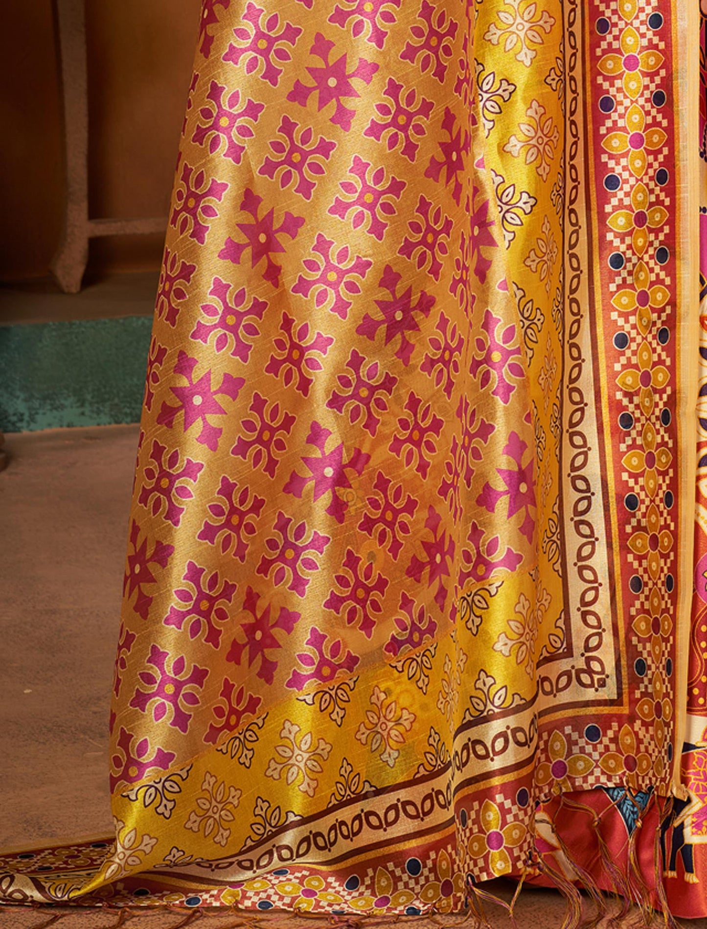 Multi-Color Rera Digital Print Assam Silk Dupatta With Lehenga Choli Set For Women