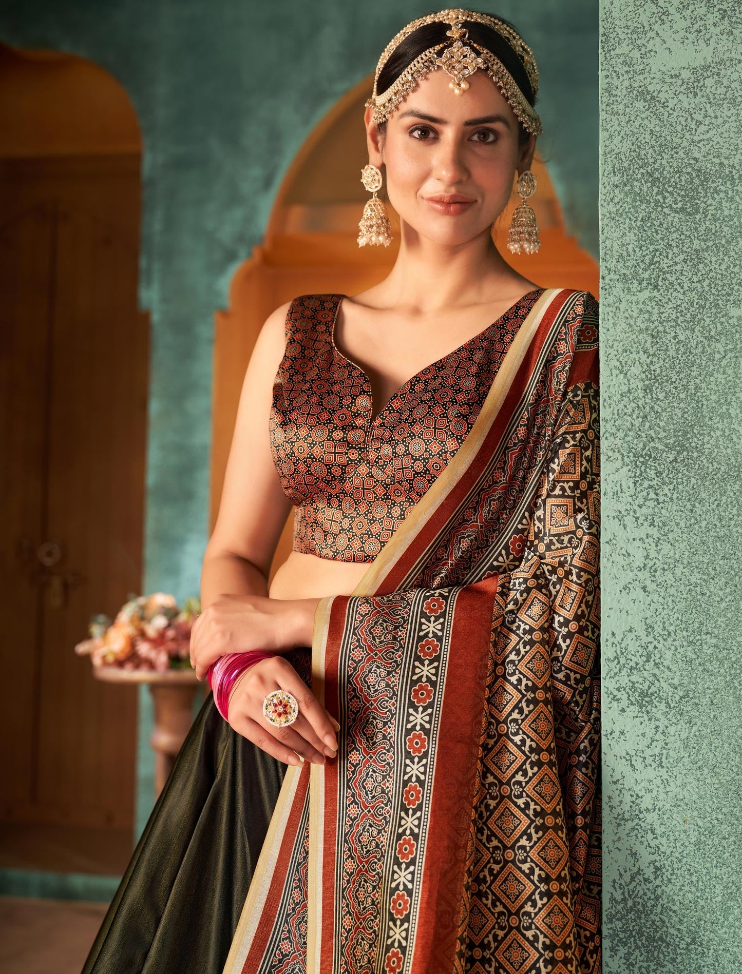 Multi-Color Rera Digital Print Assam Silk Dupatta With Lehenga Choli Set For Women