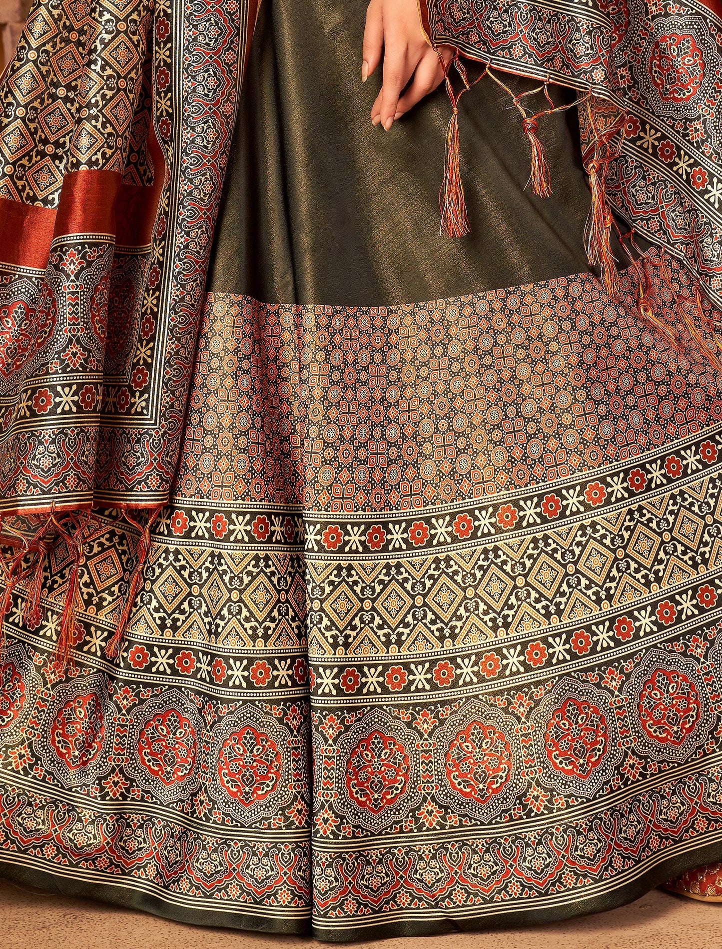 Multi-Color Rera Digital Print Assam Silk Dupatta With Lehenga Choli Set For Women