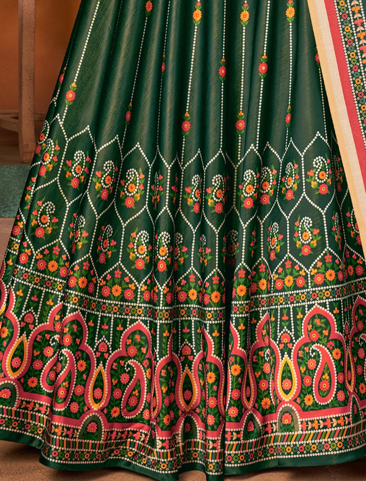 Multi-Color Rera Digital Print Assam Silk Dupatta With Lehenga Choli Set For Women