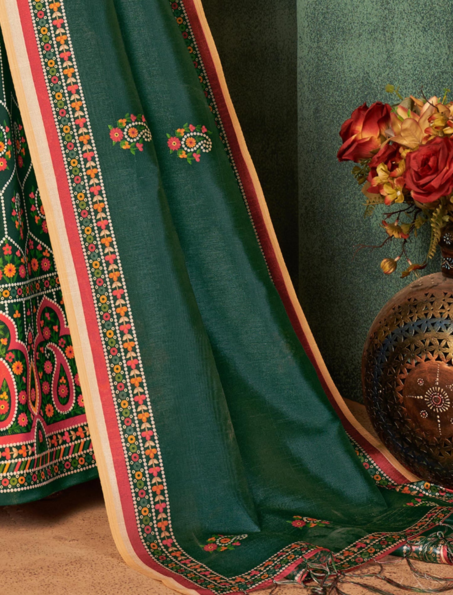 Multi-Color Rera Digital Print Assam Silk Dupatta With Lehenga Choli Set For Women