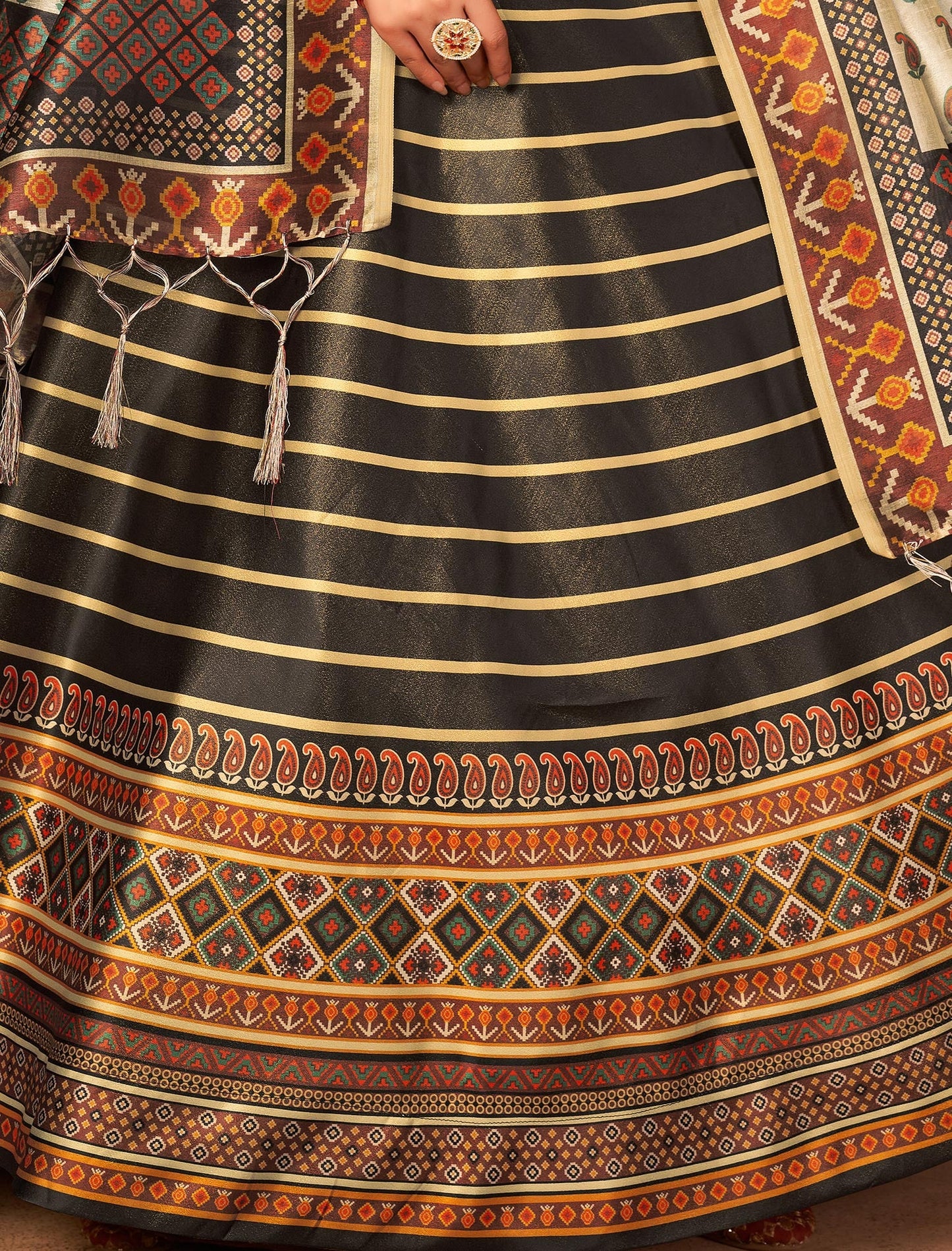 Multi-Color Rera Digital Print Assam Silk Dupatta With Lehenga Choli Set For Women