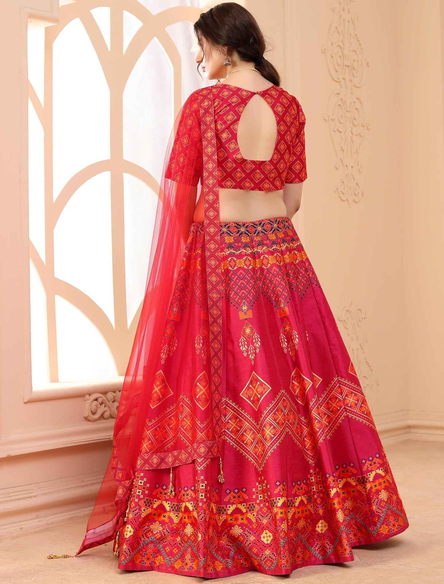 Multi-Color Rera Digital Print Assam Silk Dupatta With Lehenga Choli Set For Women