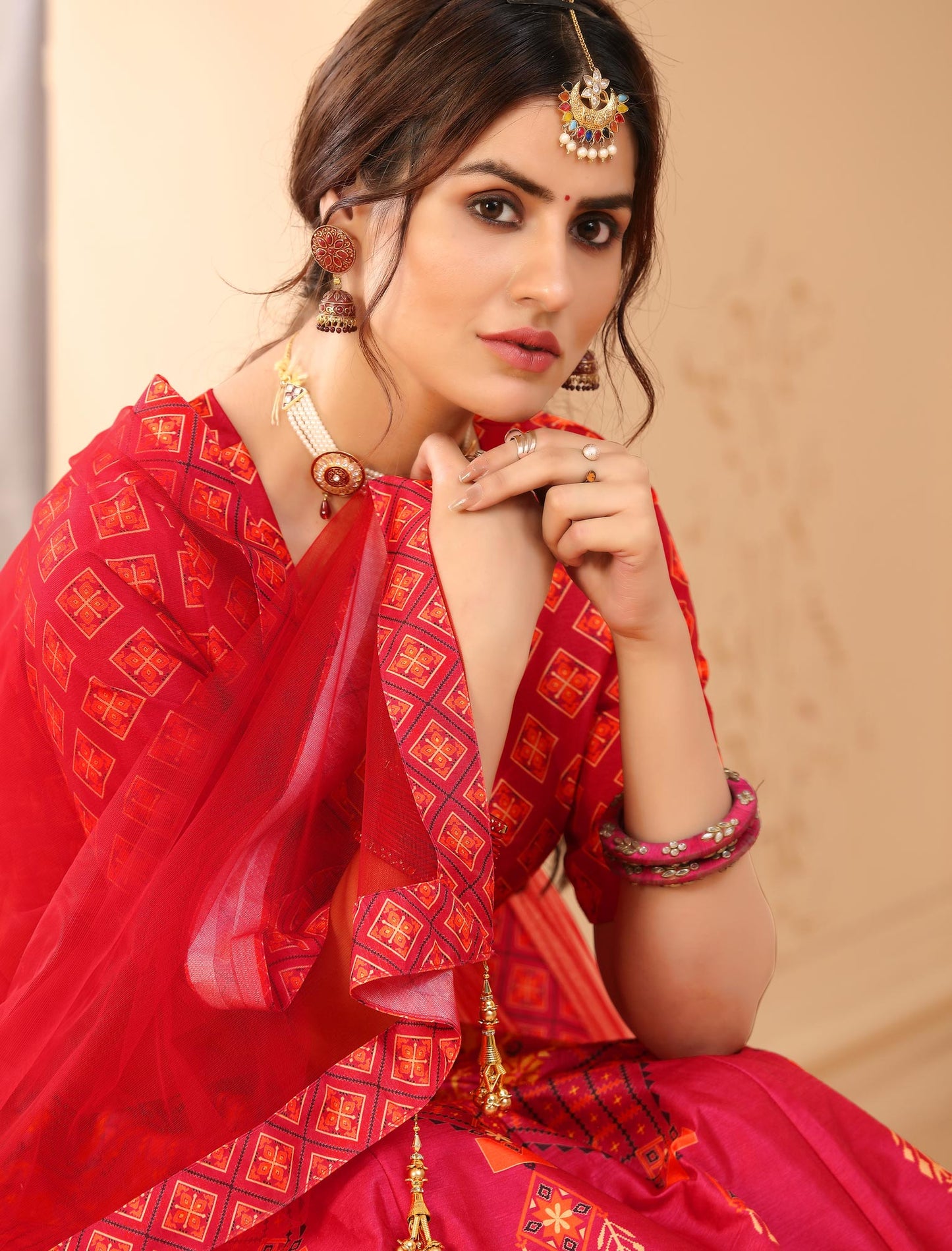 Multi-Color Rera Digital Print Assam Silk Dupatta With Lehenga Choli Set For Women