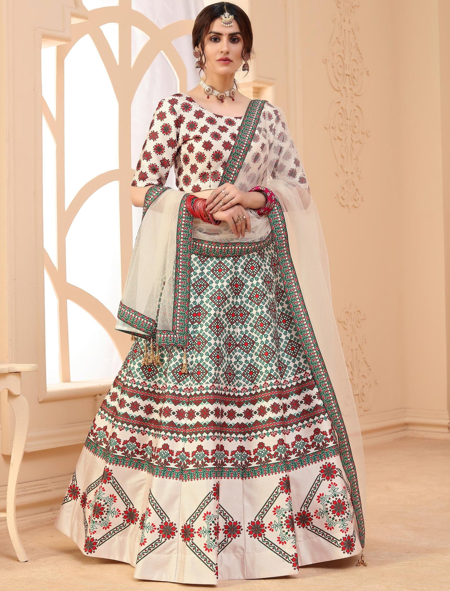 Multi-Color Rera Digital Print Assam Silk Dupatta With Lehenga Choli Set For Women