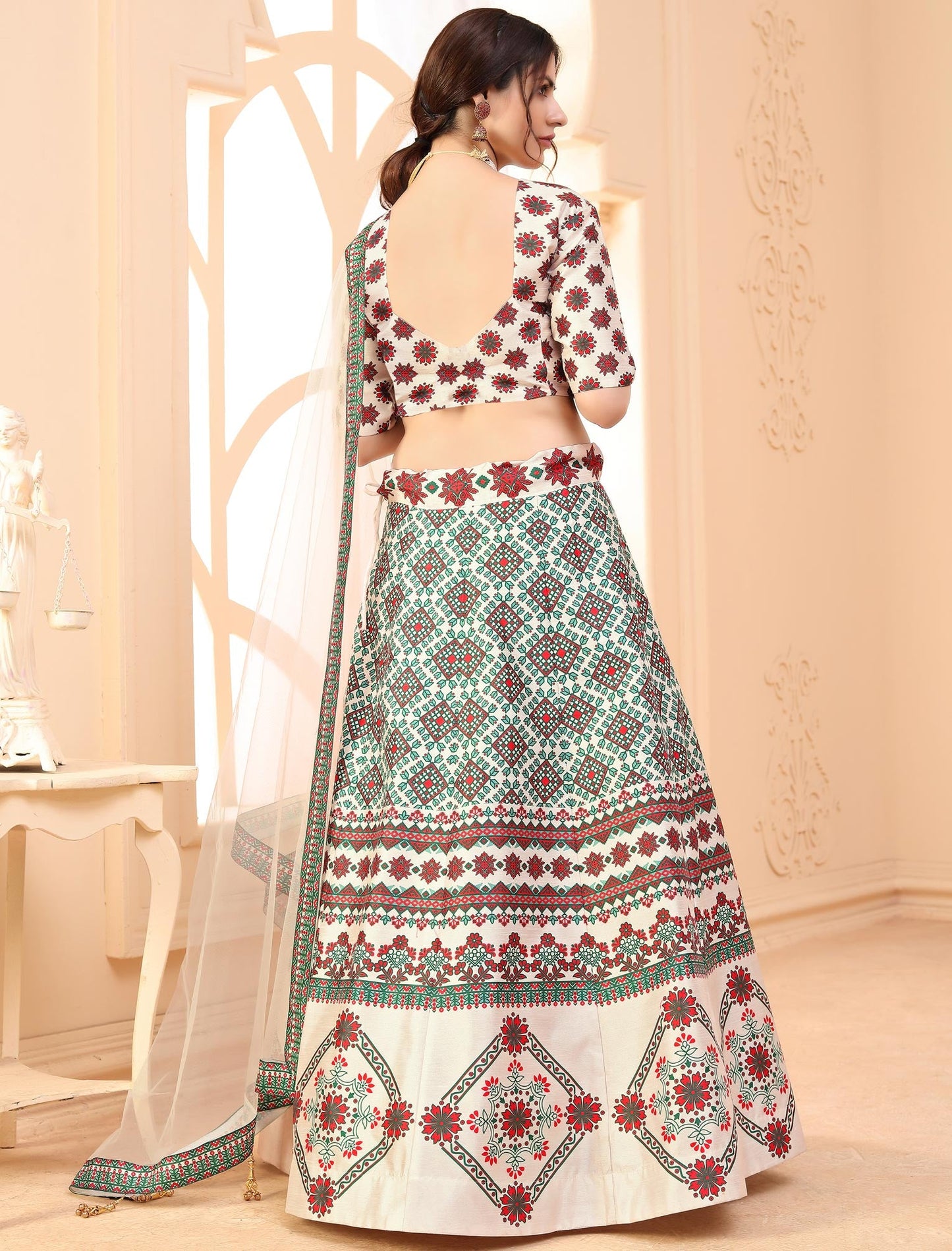 Multi-Color Rera Digital Print Assam Silk Dupatta With Lehenga Choli Set For Women