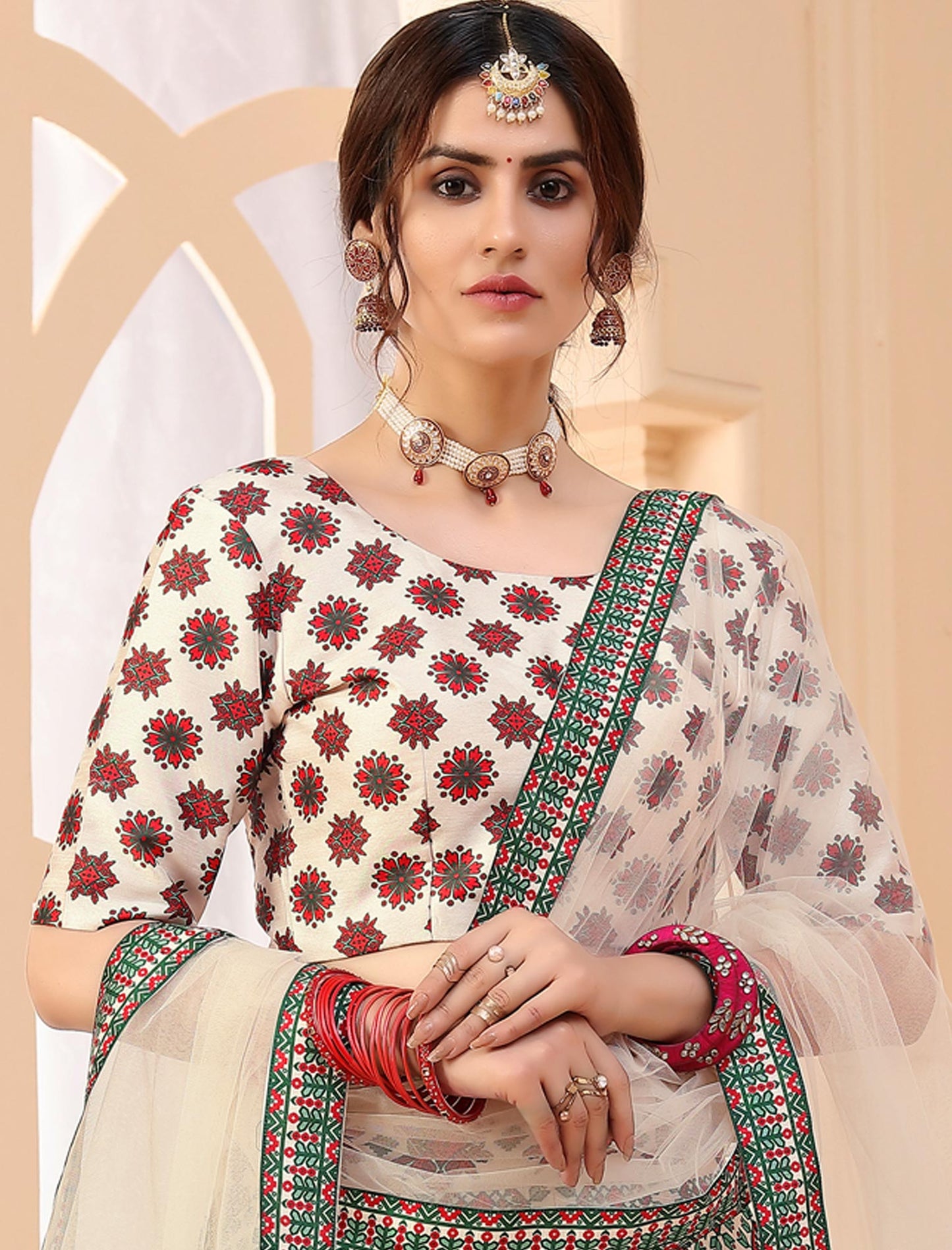 Multi-Color Rera Digital Print Assam Silk Dupatta With Lehenga Choli Set For Women