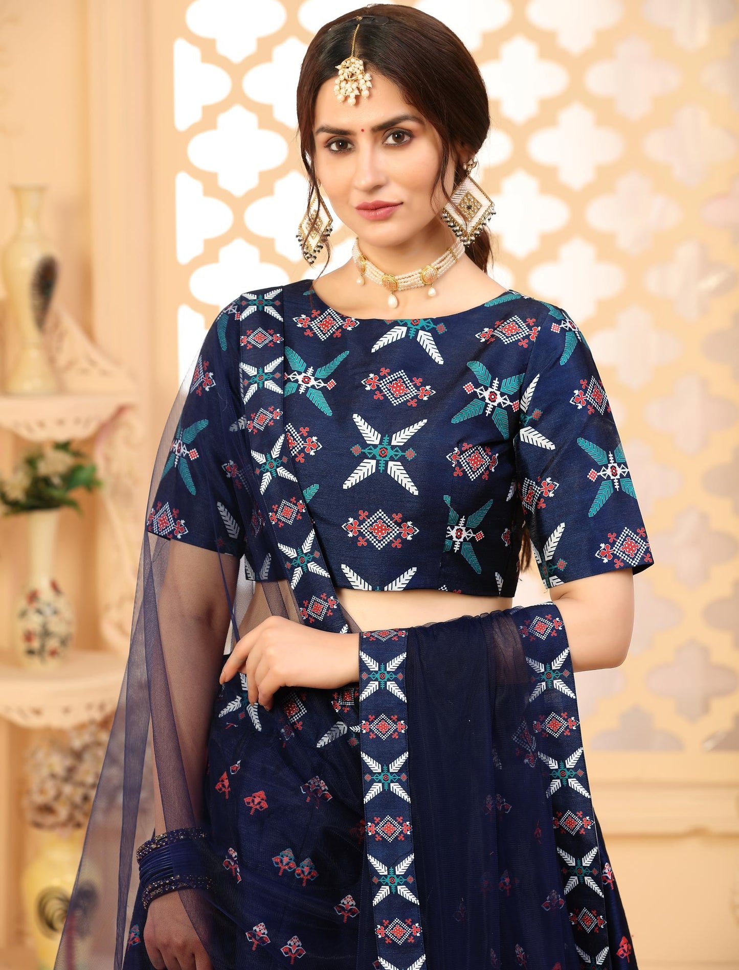 Multi-Color Rera Digital Print Assam Silk Dupatta With Lehenga Choli Set For Women