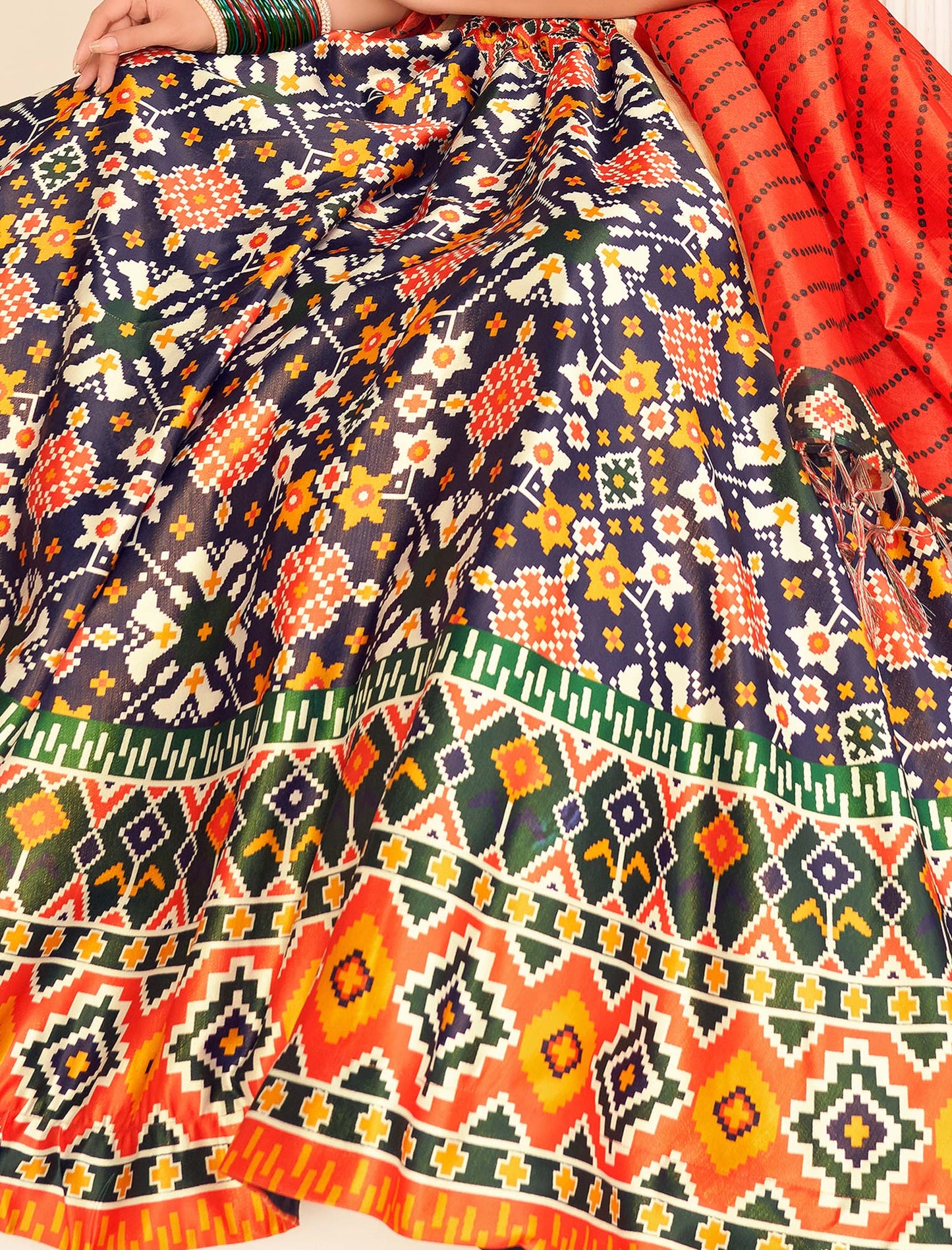 Multi-Color Rera Digital Print Assam Silk Dupatta With Lehenga Choli Set For Women