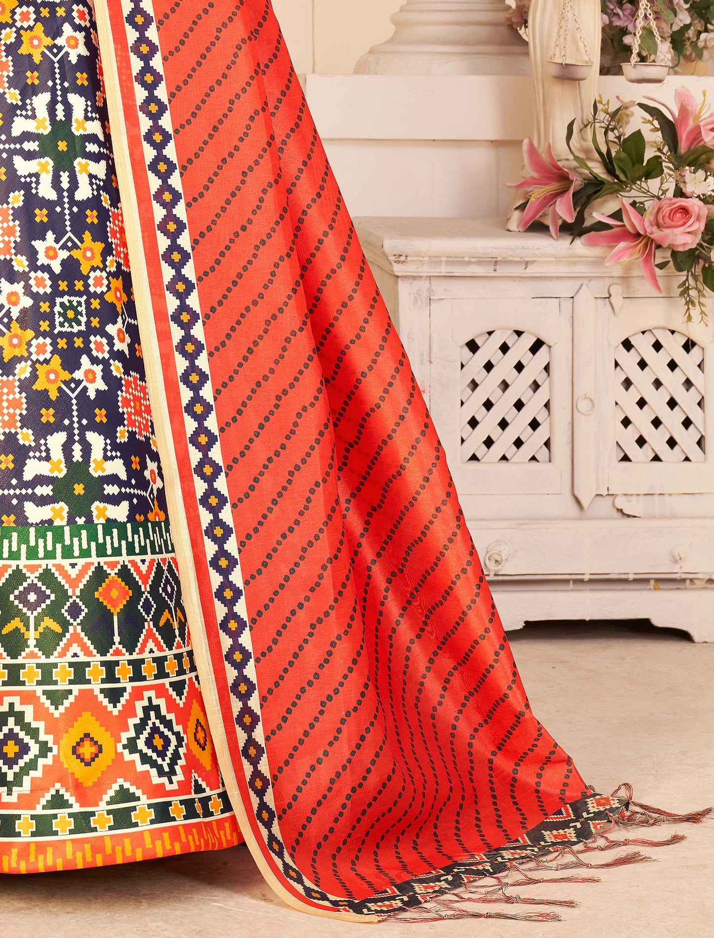 Multi-Color Rera Digital Print Assam Silk Dupatta With Lehenga Choli Set For Women