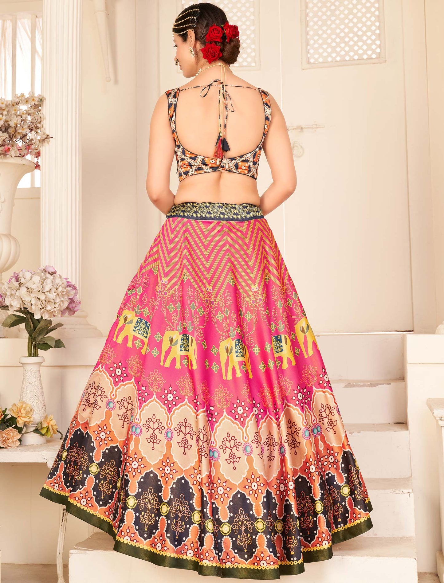 Multi-Color Rera Digital Print Assam Silk Dupatta With Lehenga Choli Set For Women
