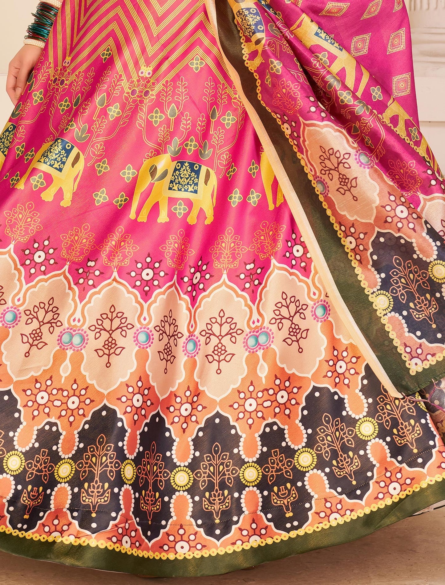 Multi-Color Rera Digital Print Assam Silk Dupatta With Lehenga Choli Set For Women