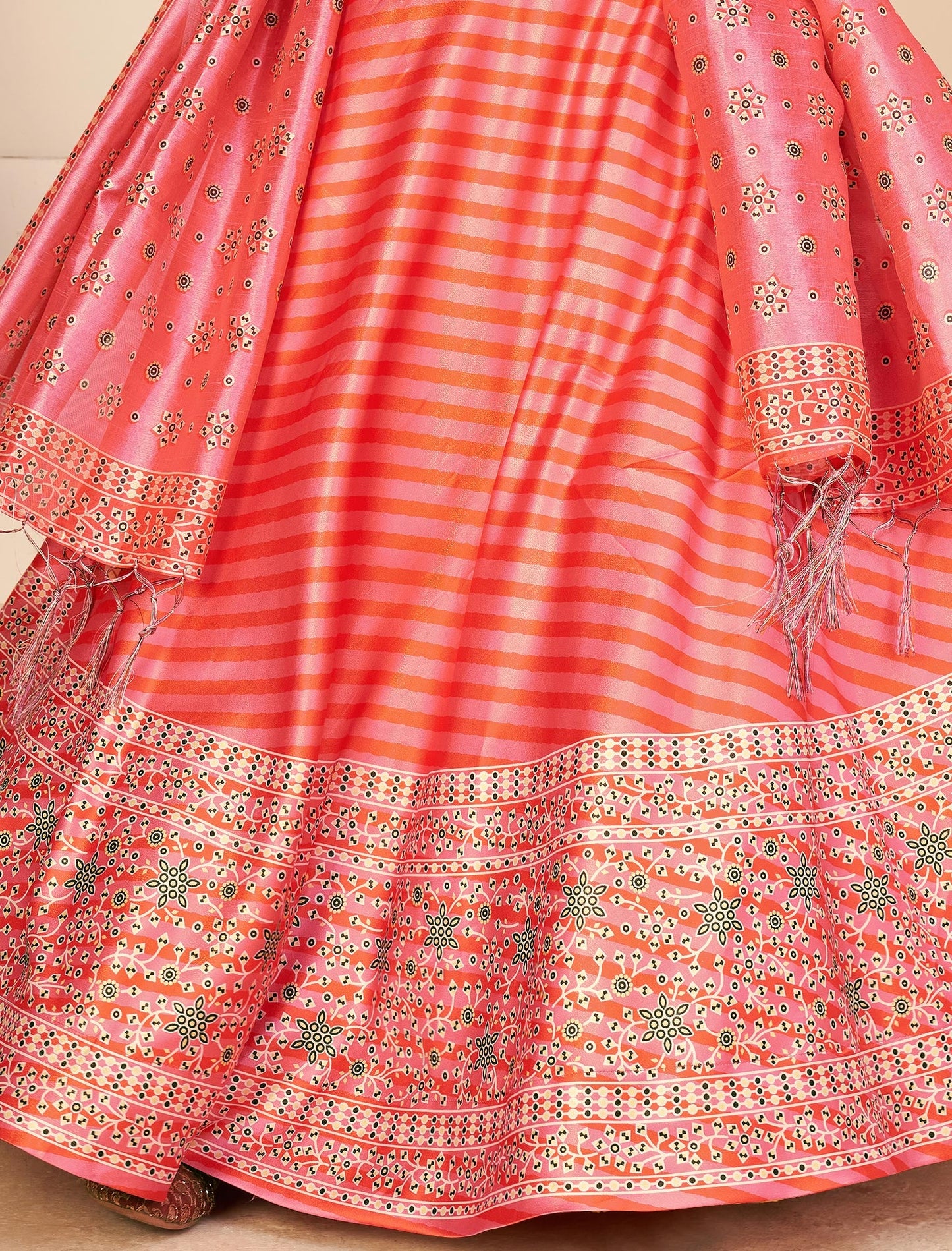 Multi-Color Rera Digital Print Assam Silk Dupatta With Lehenga Choli Set For Women