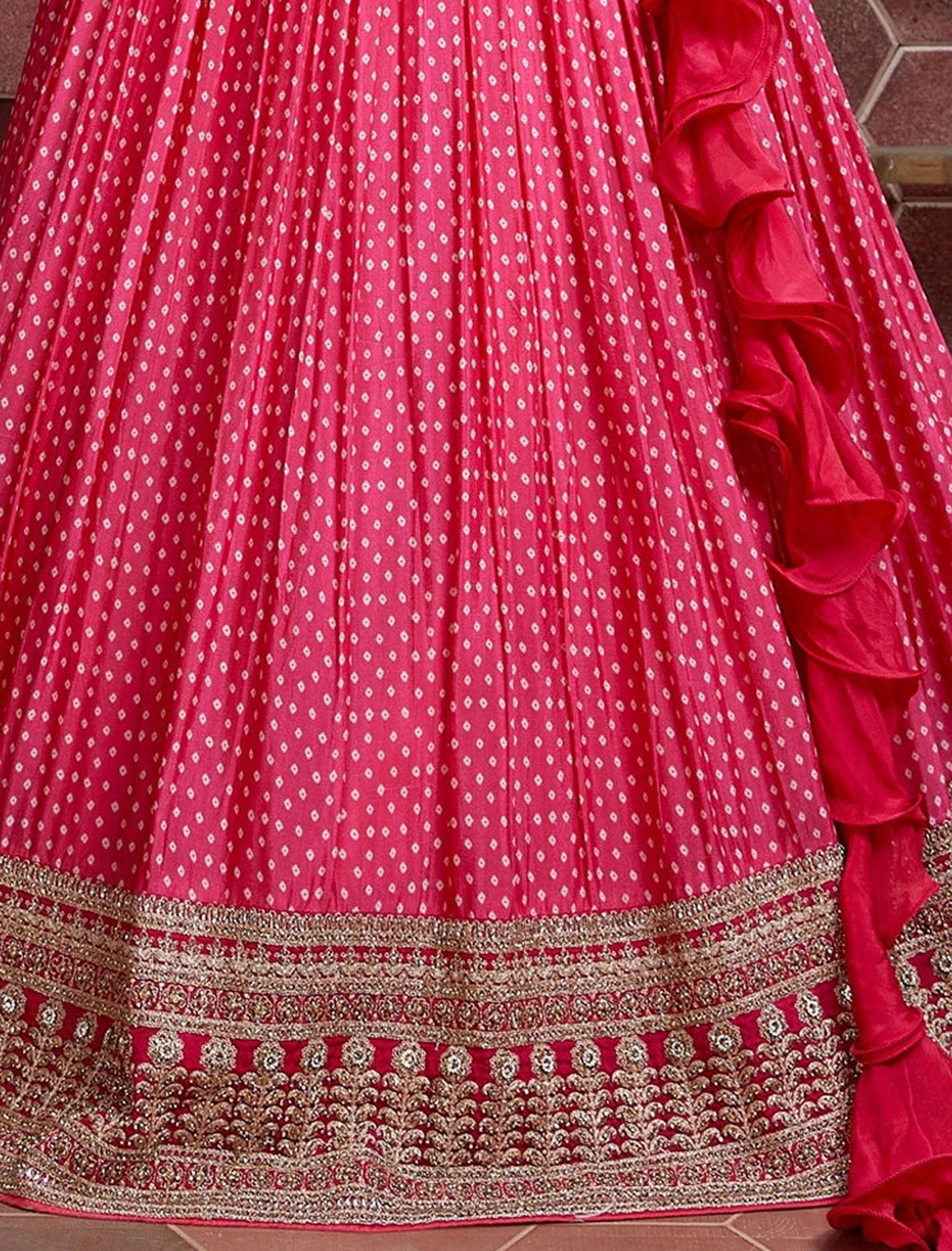 Pink Chinon Silk with Blouse & Dupatta Lehenga Choli Set For Women