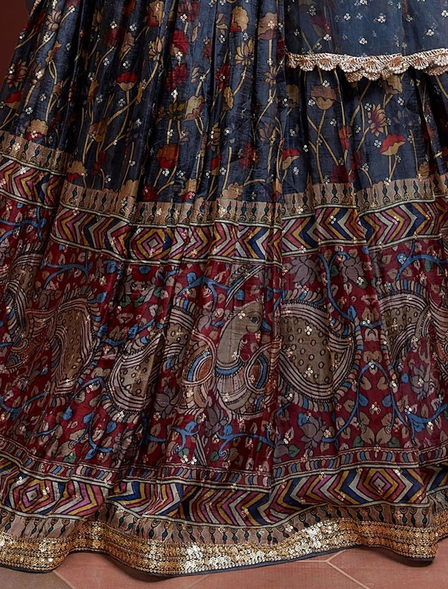 Blue Chinon Silk with Heavy Banglori Silk Blouse & Dupatta Lehenga Choli Set For Women