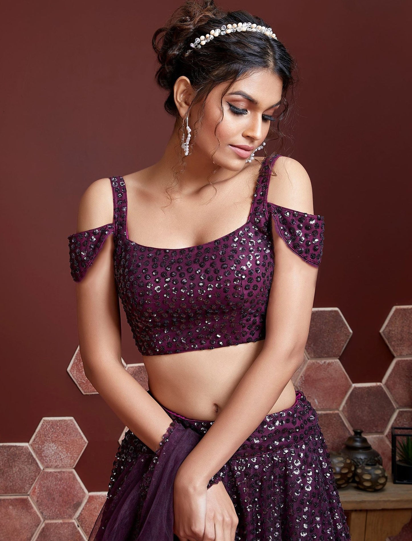 Purple Heavy Soft Net Lehenga Choli Set For Women With Blouse with Dupatta
