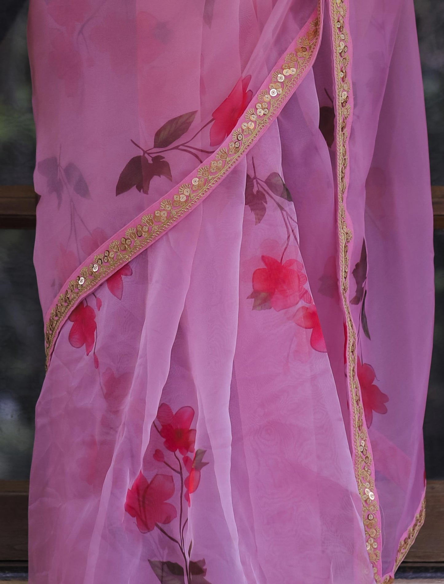 Heavy Digital Print & Lace Work Designer Silk Saree For Women