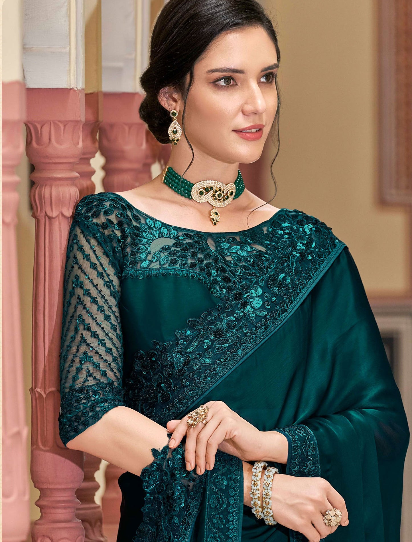 Geetanjali Silk TFH Sandal Wood Party Wear Designer Saree For Women