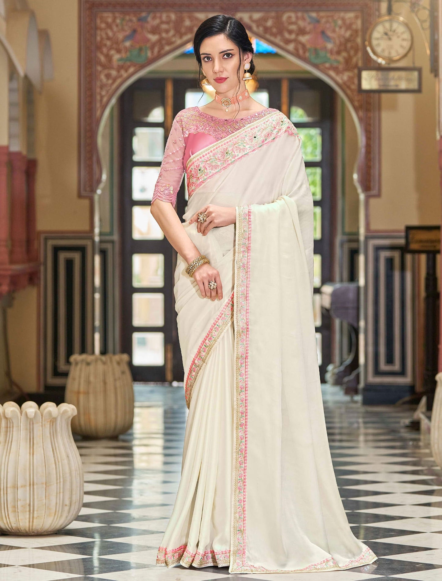 Magestic Silk TFH Sandal Wood Party Wear Designer Saree For Women