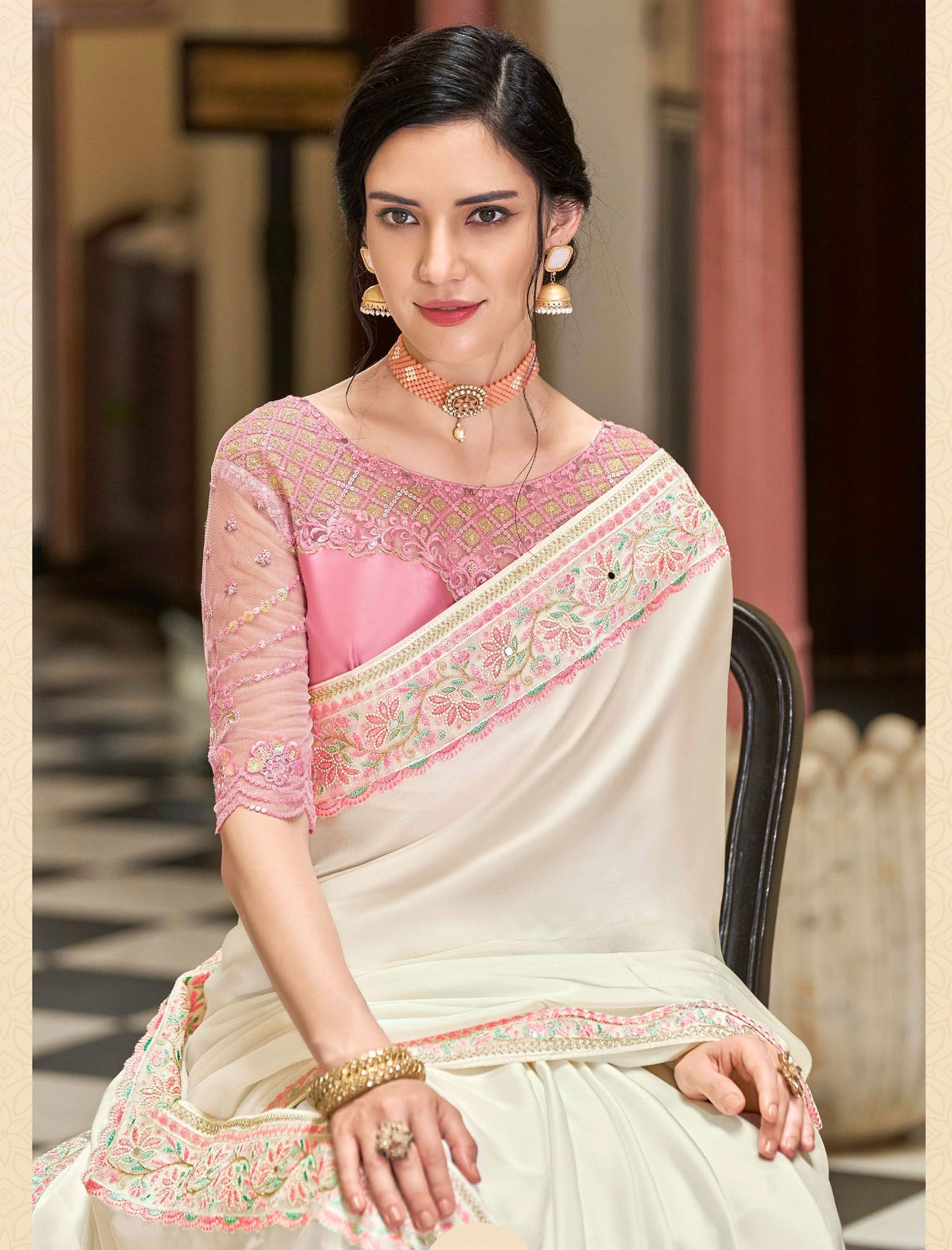 Magestic Silk TFH Sandal Wood Party Wear Designer Saree For Women