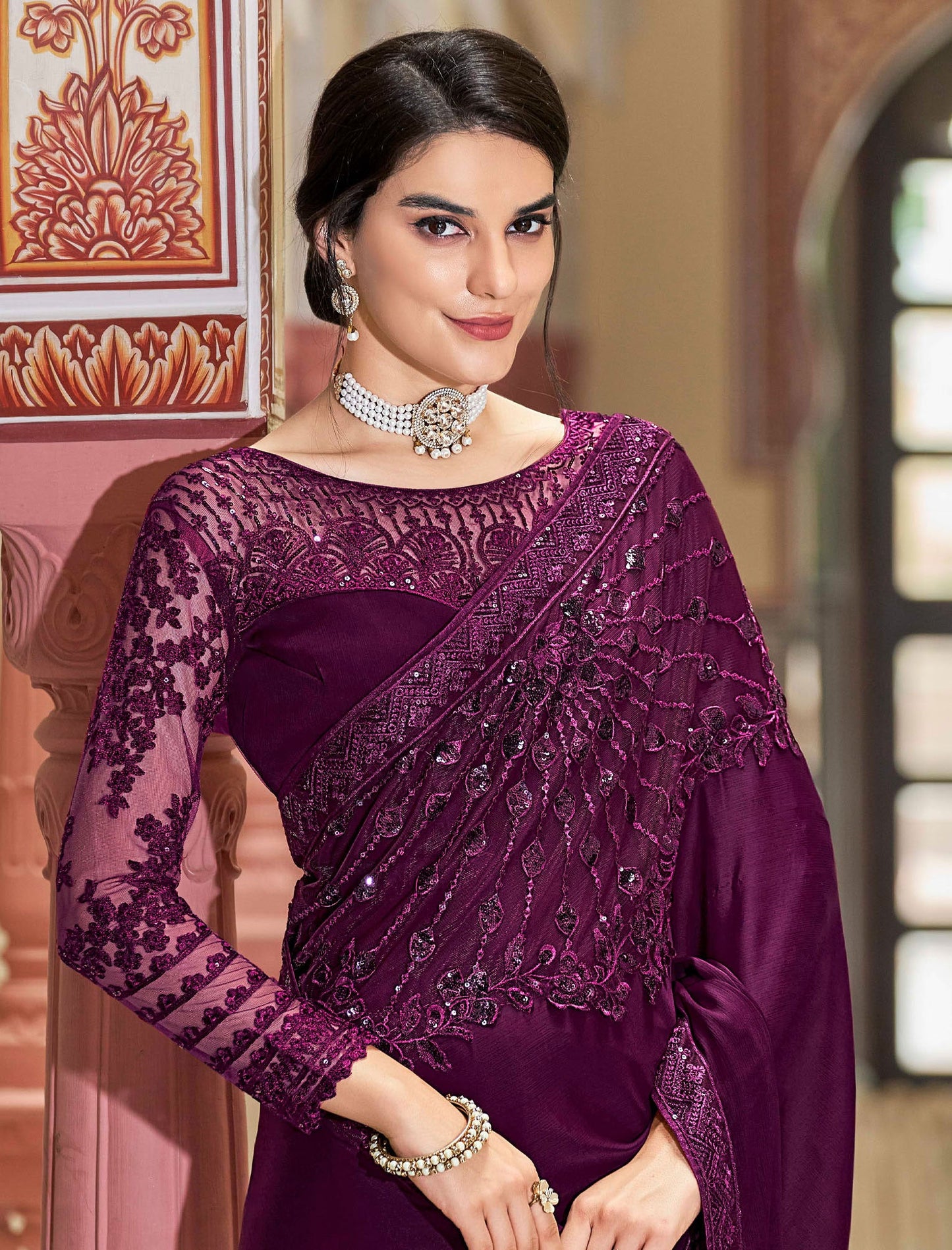 Geetanjali Silk TFH Sandal Wood Party Wear Designer Saree For Women