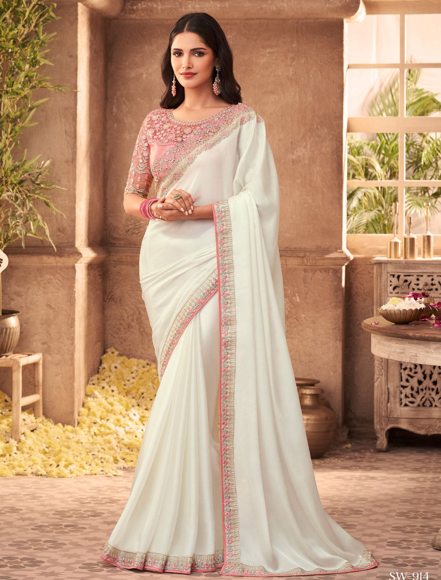 Majestic Silk TFH Sandal Wood Party Wear Designer Saree For Women