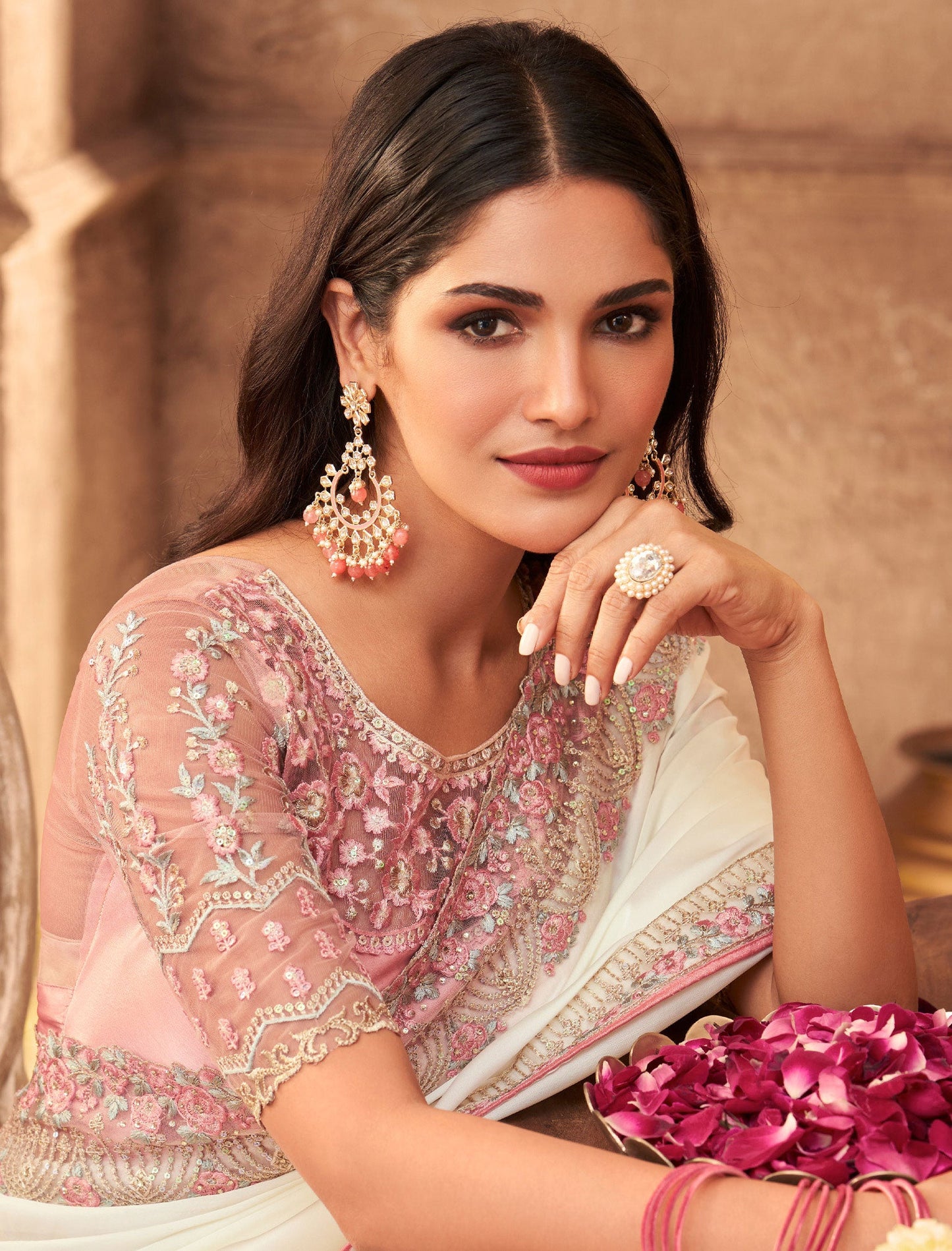 Majestic Silk TFH Sandal Wood Party Wear Designer Saree For Women