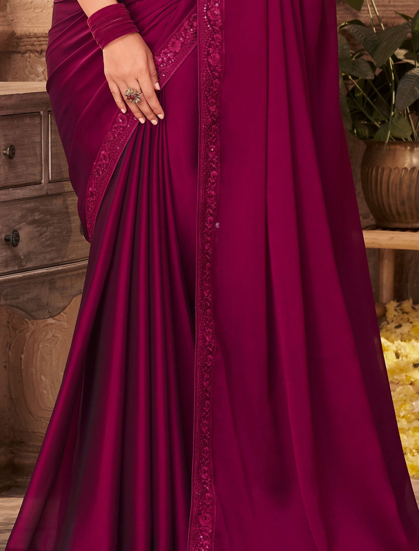 Majestic Silk TFH Sandal Wood Party Wear Designer Saree For Women