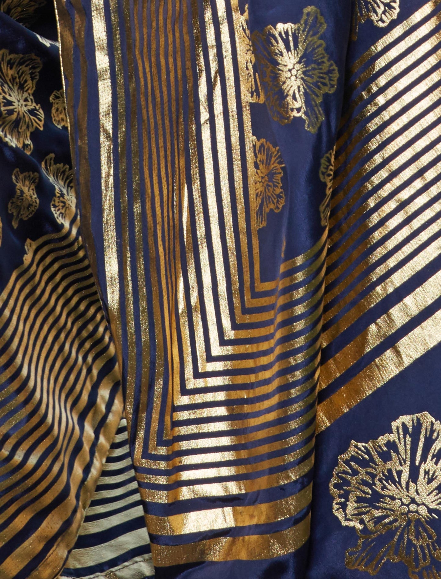 Navy Blue Foil Work Designer Weadding & Party Silk Saree For Women