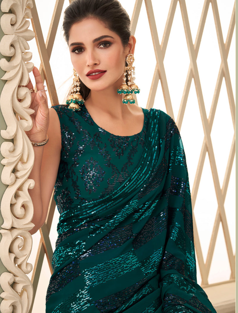 TFH Fancy Georgette Party Wear Designer Sarees For Women